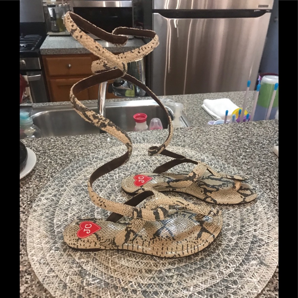 Snake Thong Wraparound Ankle Upper Leather Sandals